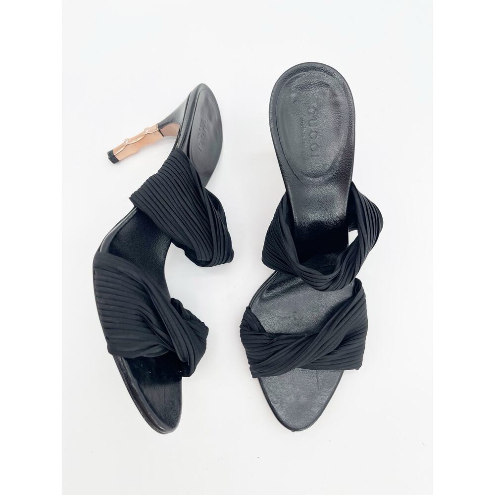 Gucci Vintage Retro 2004 Tom Ford Black Jersey Bamboo Heel Mule Sandals 7.5
